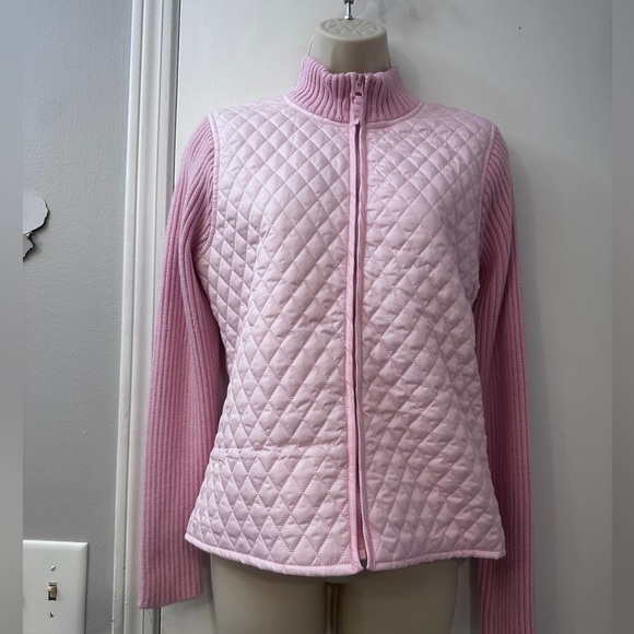 For Cynthia Petite Medium Women’s Pink Quilted Knit Jacket Full Zip - Picture 3 of 10